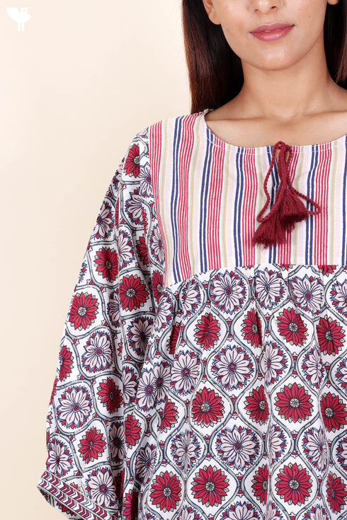 Cambric Cotton Secret Top In Floral Block Print