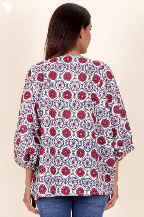 Cambric Cotton Secret Top In Floral Block Print