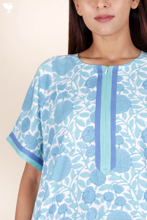 Bizzy Lizzy Zipper Kaftan In Floral Block Print