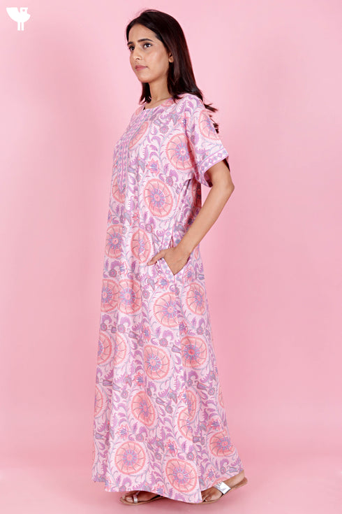 Bizzy Lizzy Zipper Kaftan In Floral Block Print