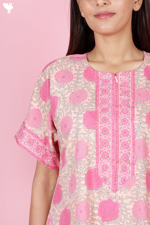 Bizzy Lizzy Zipper Kaftan In Floral Block Print