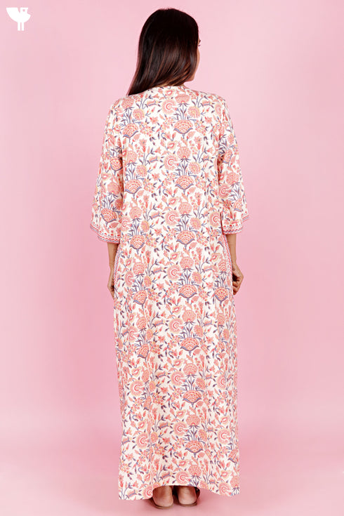 Bizzy Lizzy Full Sleeved Zip Kaftan In Floral Block Print