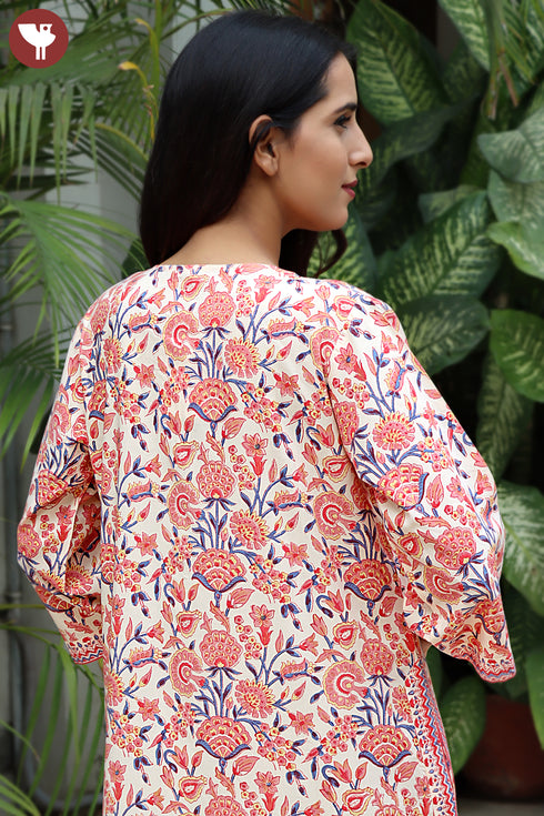 Bizzy Lizzy Full Sleeved Zip Kaftan In Floral Block Print