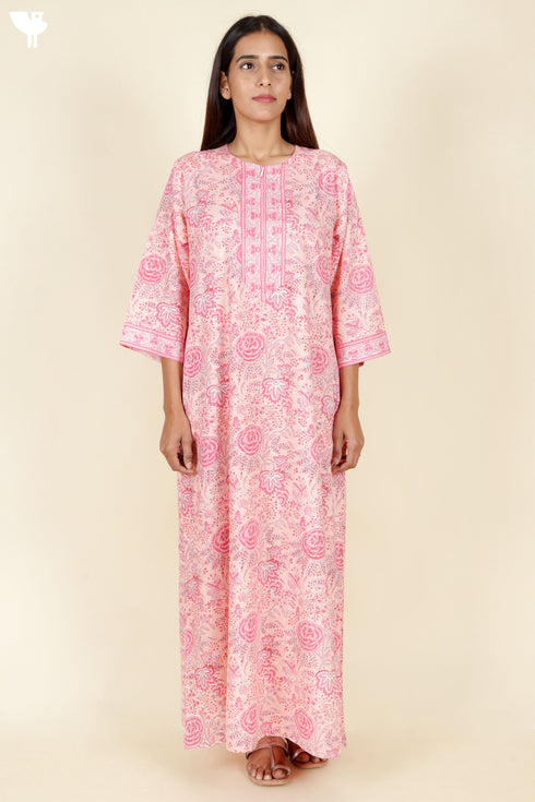 Bizzy Lizzy Full Sleeved Zip Kaftan In Floral Block Print