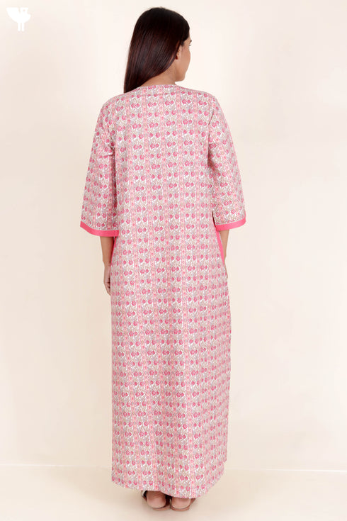 60’s Cotton Zipper Kaftan In Floral Print