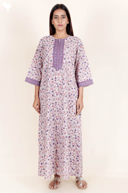 60’s Cotton Zipper Kaftan In Floral Print