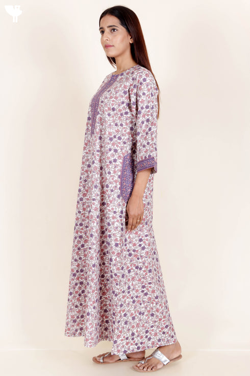 60’s Cotton Zipper Kaftan In Floral Print