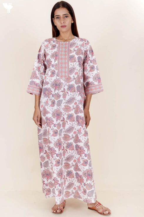 60’s Cotton Full Sleeved Kaftan In Floral Print