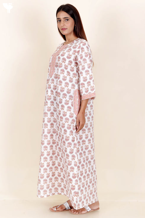 60’s Cotton Zipper Kaftan In Floral Print