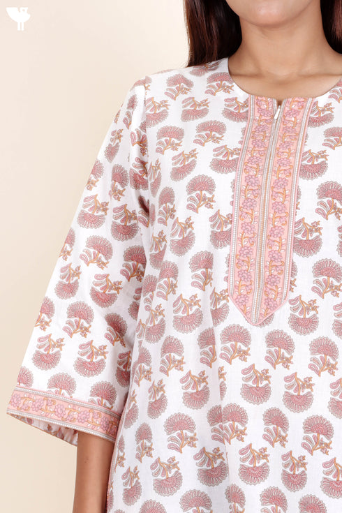 60’s Cotton Zipper Kaftan In Floral Print