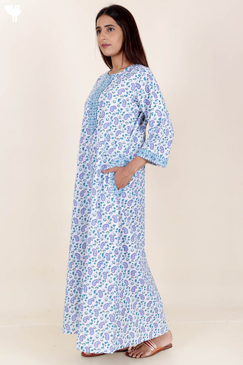 60’s Cotton Zipper Kaftan In Block Print