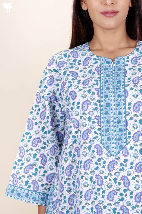 60’s Cotton Zipper Kaftan In Block Print