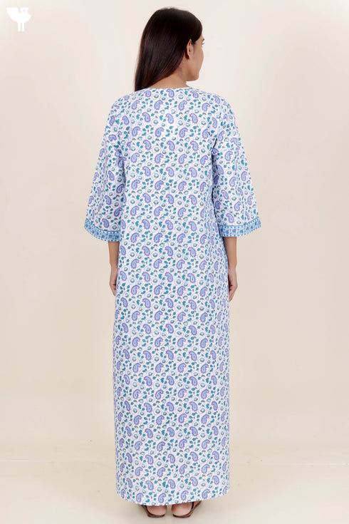 60’s Cotton Zipper Kaftan In Block Print