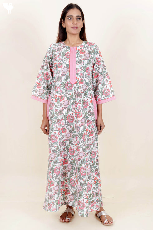 60’s Cotton Zipper Kaftan In Floral Print