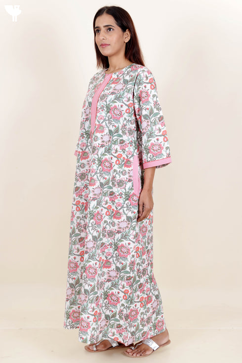 60’s Cotton Zipper Kaftan In Floral Print