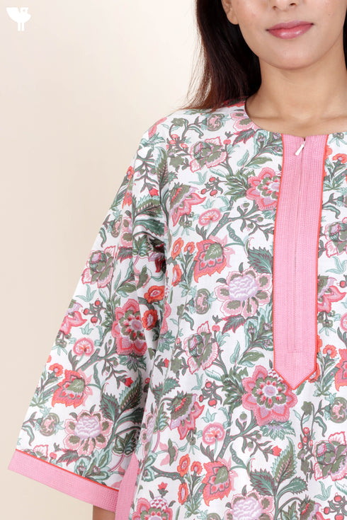 60’s Cotton Zipper Kaftan In Floral Print