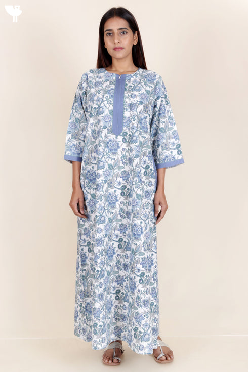 60’s Cotton Zipper Kaftan In Floral Print