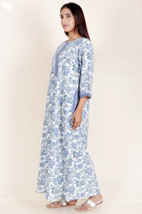 60’s Cotton Zipper Kaftan In Floral Print