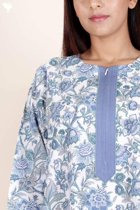 60’s Cotton Zipper Kaftan In Floral Print