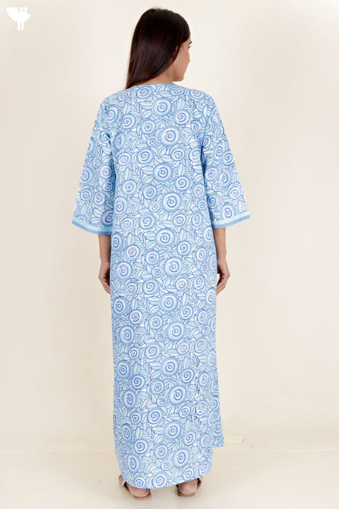 60’s Cotton Zipper Kaftan In Floral Block Print