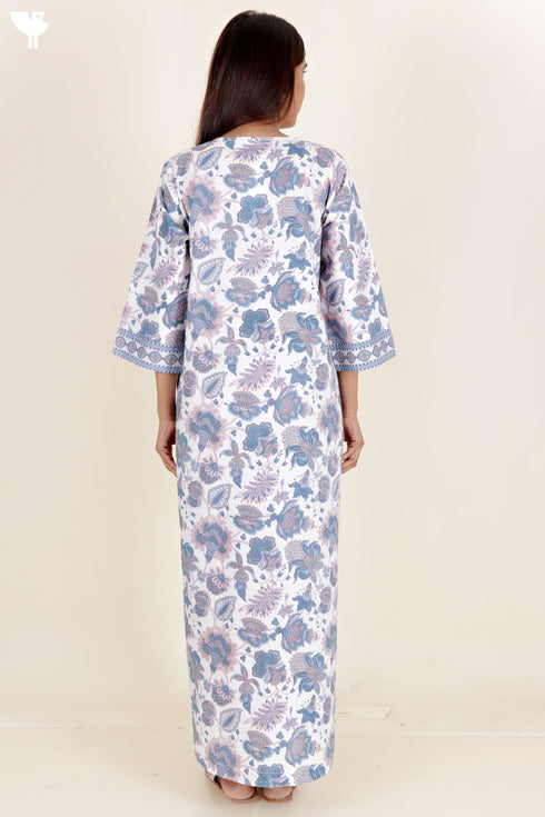 60’s Cotton Full Sleeved Kaftan In Floral Print