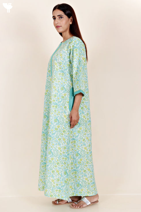 60’s Cotton Zipper Kaftan In Floral Print