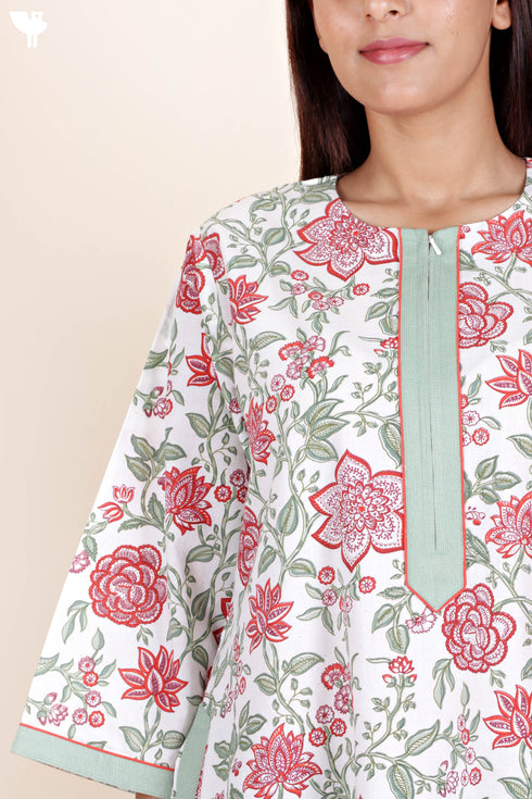 60’s Cotton Zipper Kaftan In Floral Print