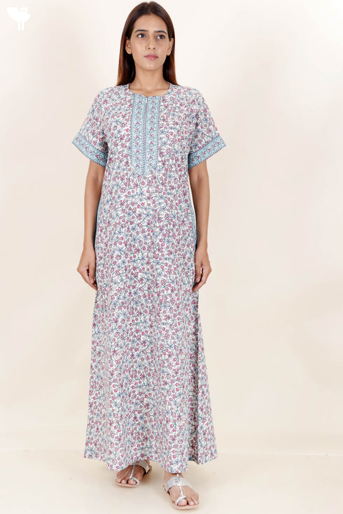 60’s Cotton Zipper Kaftan In Floral Print