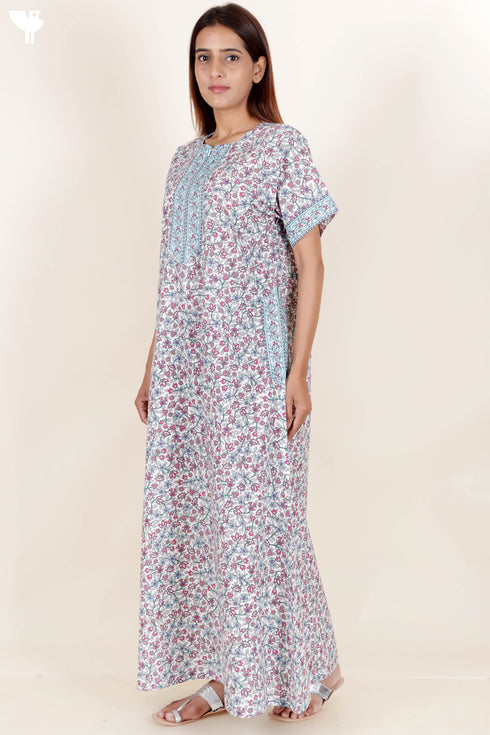 60’s Cotton Zipper Kaftan In Floral Print