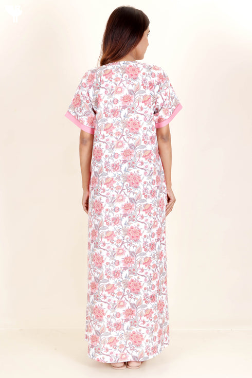 60’s Cotton Zipper Front Kaftan In Floral Print