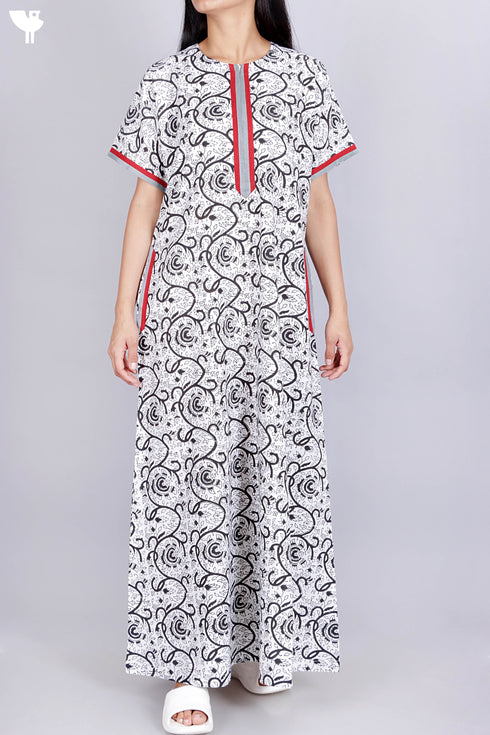 60’s Cotton Zip Kaftan In Floral Block Print