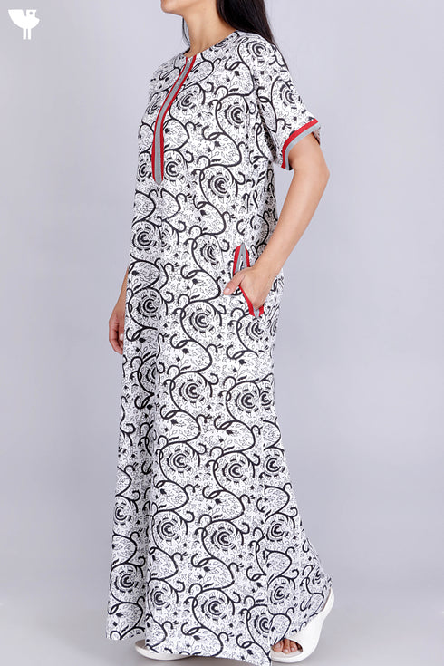 60’s Cotton Zip Kaftan In Floral Block Print