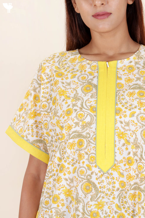 60’s Cotton Zipper Kaftan In Floral Print