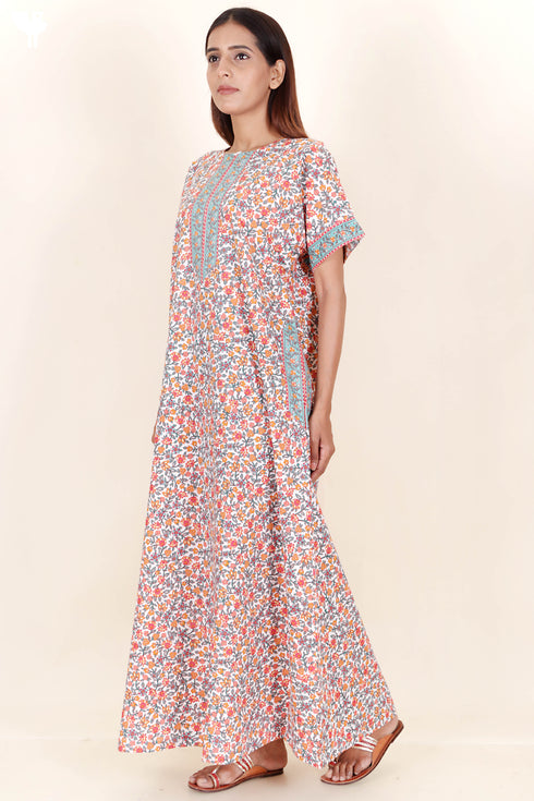 60’s Cotton Zipper Kaftan In Floral Print