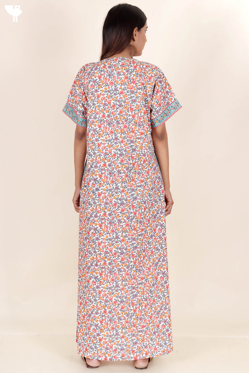 60’s Cotton Zipper Kaftan In Floral Print