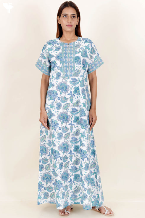 60’s Cotton Zipper Kaftan In Floral Print