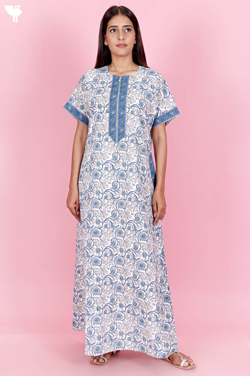 60’s Cotton Zipper Kaftan In Floral Print