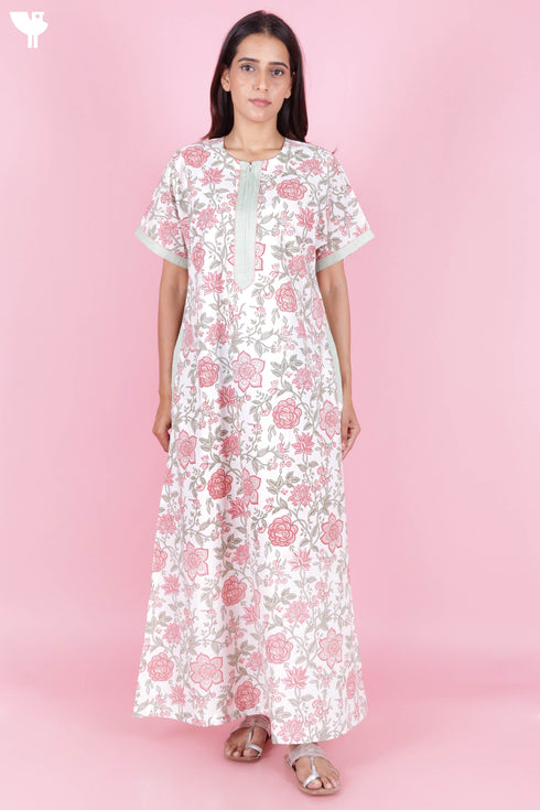 60’s Cotton Zip Kaftan In Floral Print