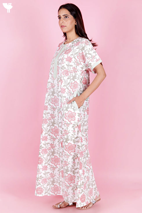 60’s Cotton Zip Kaftan In Floral Print