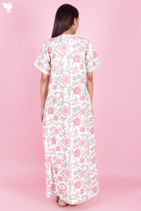 60’s Cotton Zip Kaftan In Floral Print