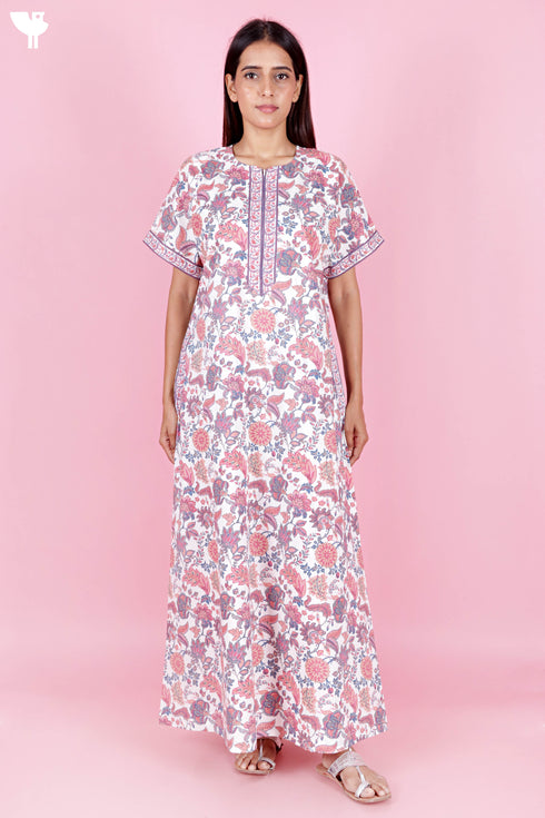 60’s Cotton Zipper Kaftan In Floral Print