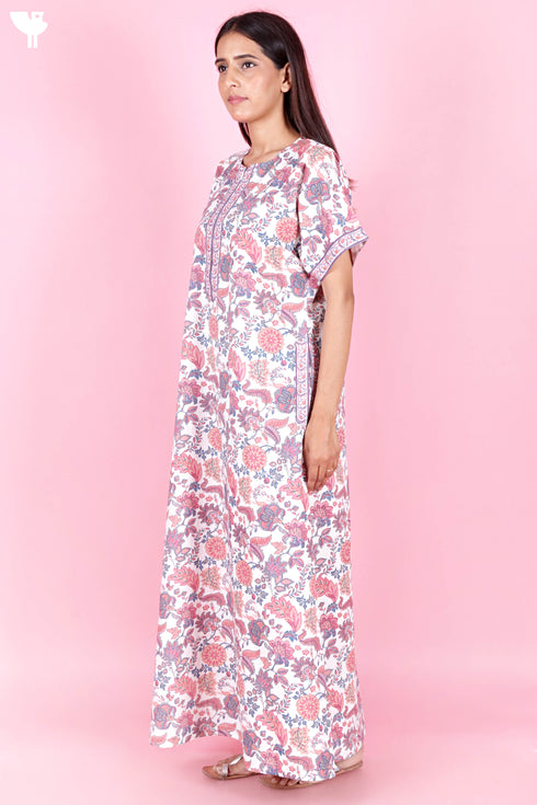 60’s Cotton Zipper Kaftan In Floral Print