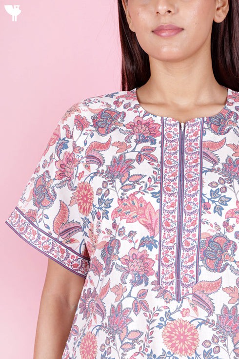 60’s Cotton Zipper Kaftan In Floral Print