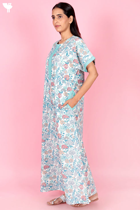 60’s Cotton Zipper Kaftan In Floral Print