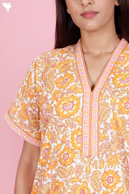 60’s Cotton Short Sleeve Kaftan In Floral Print
