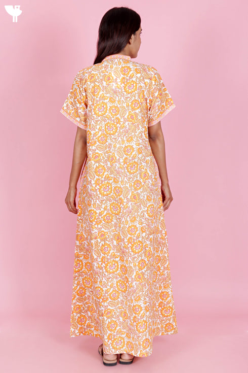 60’s Cotton Short Sleeve Kaftan In Floral Print