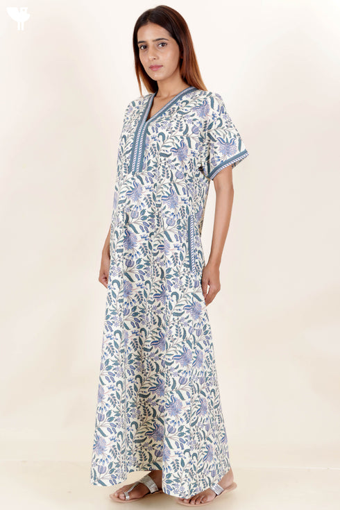 60’s Cotton Short Sleeve Kaftan In FloralPrint