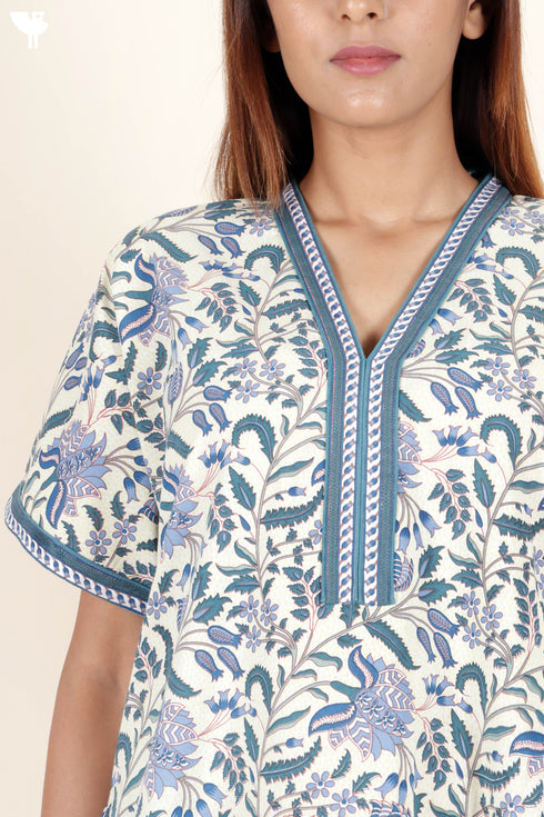 60’s Cotton Short Sleeve Kaftan In FloralPrint
