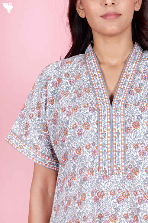 60’s Cotton Short Sleeve Kaftan In Floral Print