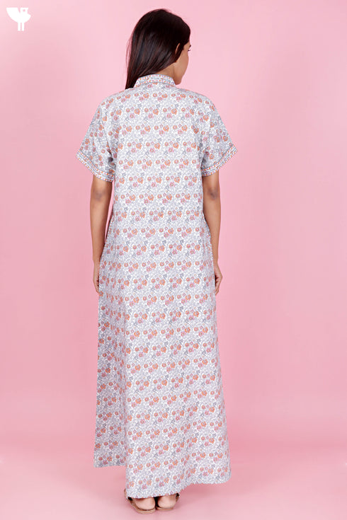 60’s Cotton Short Sleeve Kaftan In Floral Print